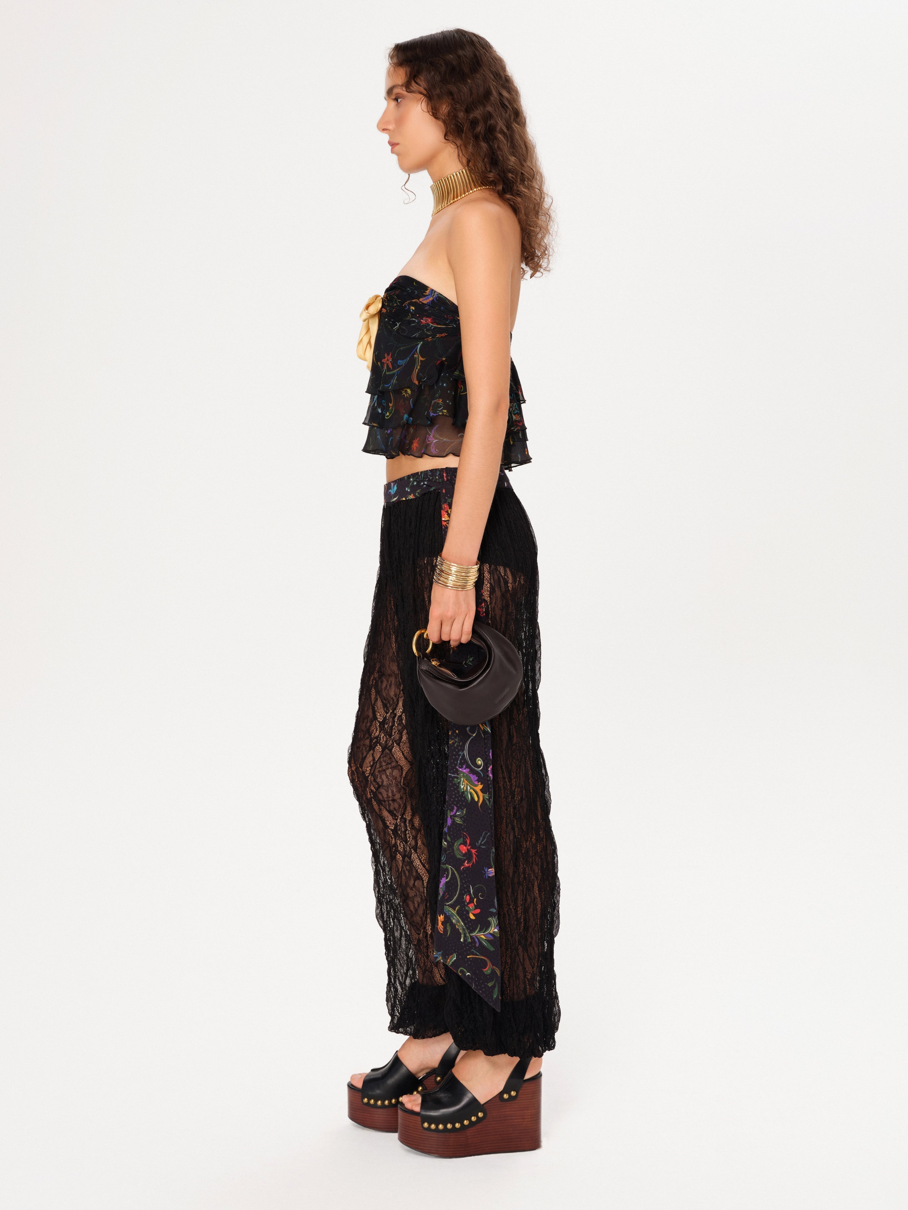 RORA - Bow detailed ruffled strapless top