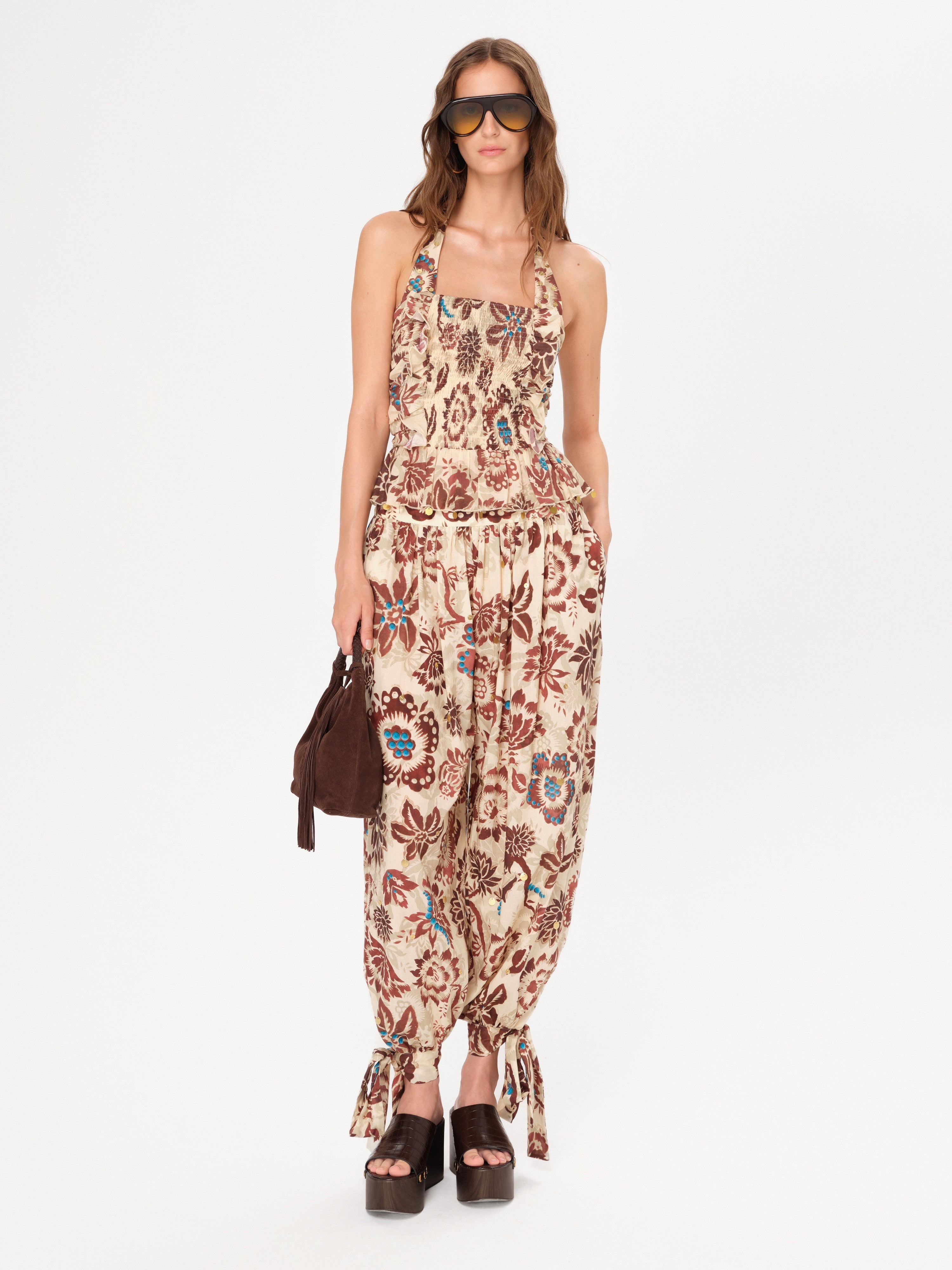 SVETINI - Ruched floral-print ruffled top