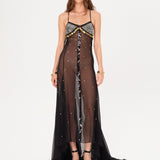 VESINA - Open-back embellished sheer maxi dress