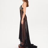 VESINA - Open-back embellished sheer maxi dress