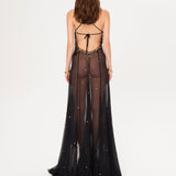 VESINA - Open-back embellished sheer maxi dress