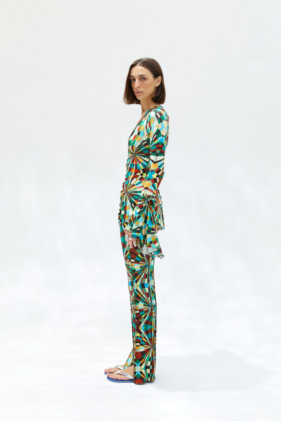 MULT - Kaleidoscope printed knit pants with front stlits