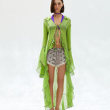 ELINA - Tie-front maxi length top with contrast stitching