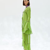 ELINA - Tie-front maxi length top with contrast stitching