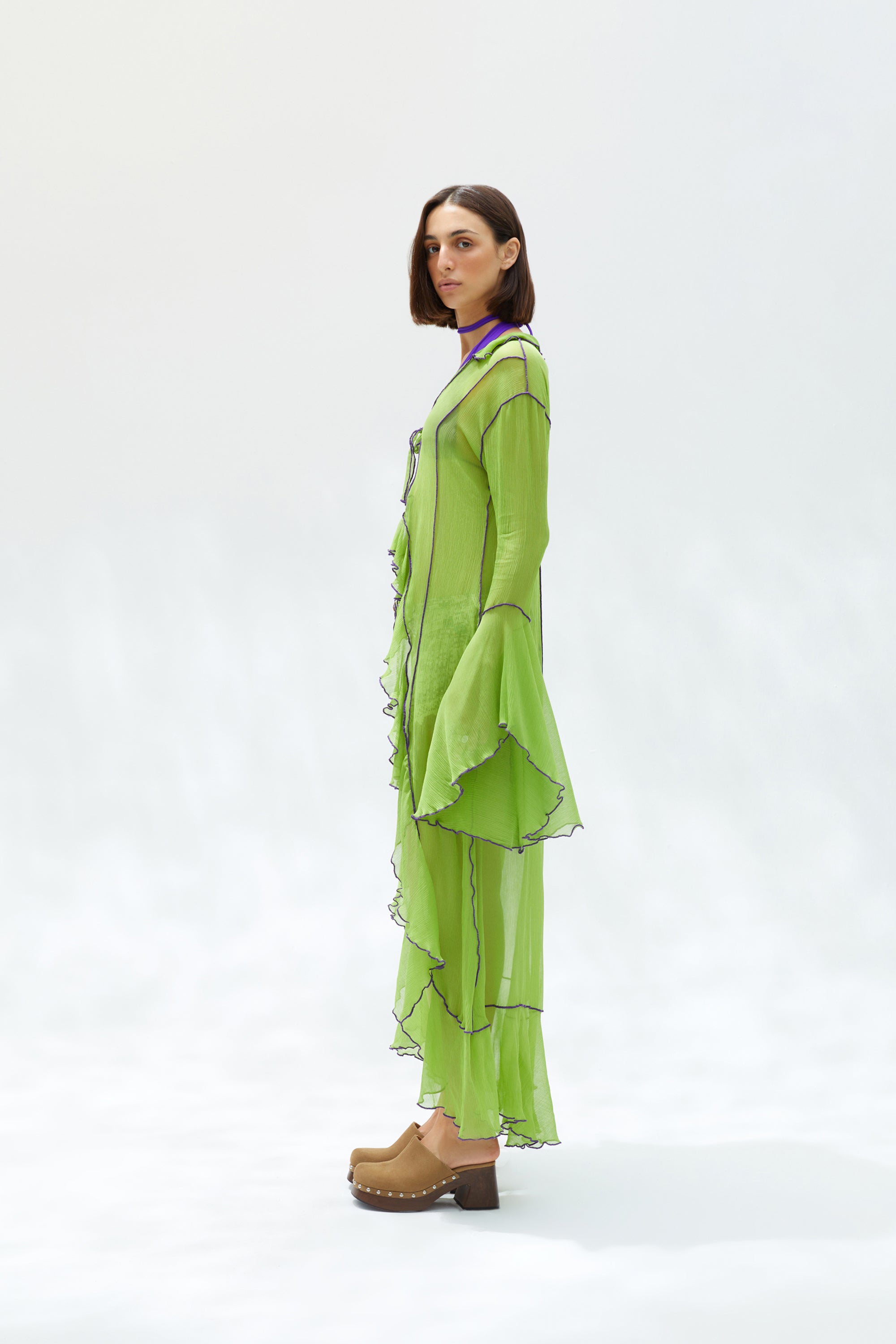 ELINA - Tie-front maxi length top with contrast stitching