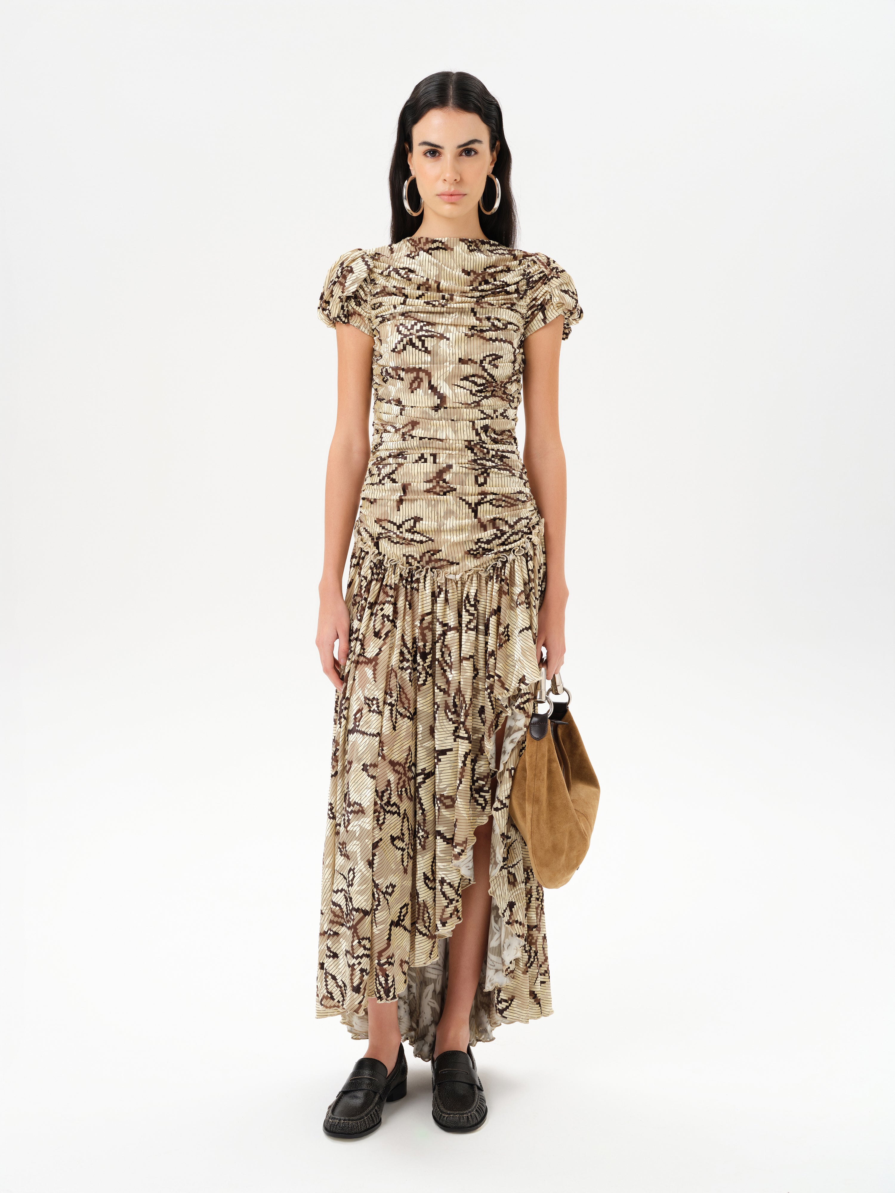ADELINE - Printed velvet maxi dress with gathered ruching