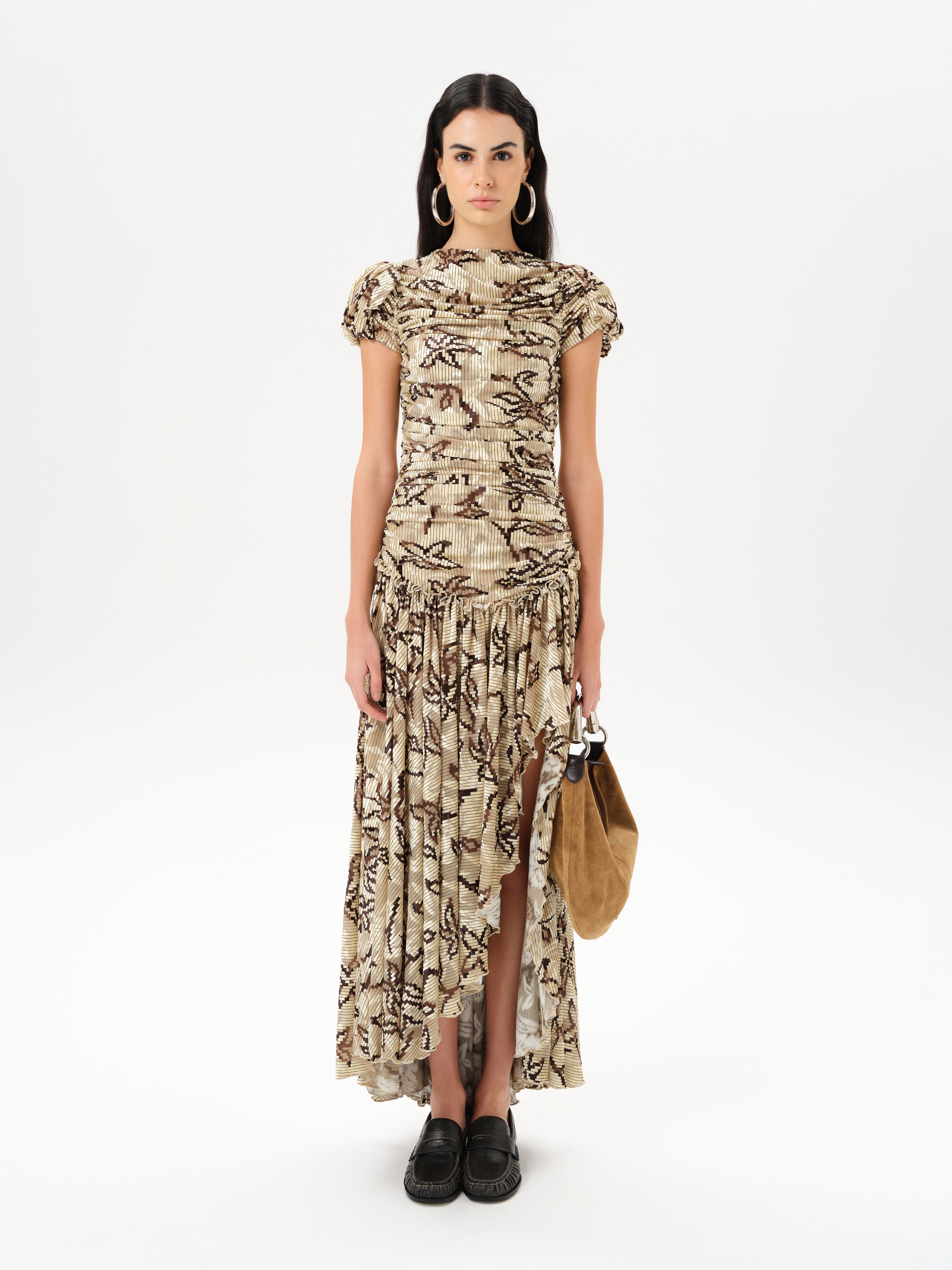 ADELINE - Printed velvet maxi dress with gathered ruching