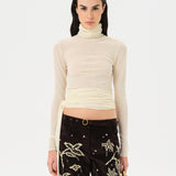 ALBA - Fitted long-sleeve mesh top with side tie detail