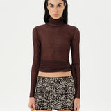 ALBA - Fitted long-sleeve mesh top with side tie detail