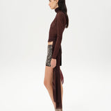 ALBA - Fitted long-sleeve mesh top with side tie detail
