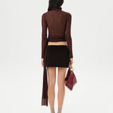 ALBA - Fitted long-sleeve mesh top with side tie detail