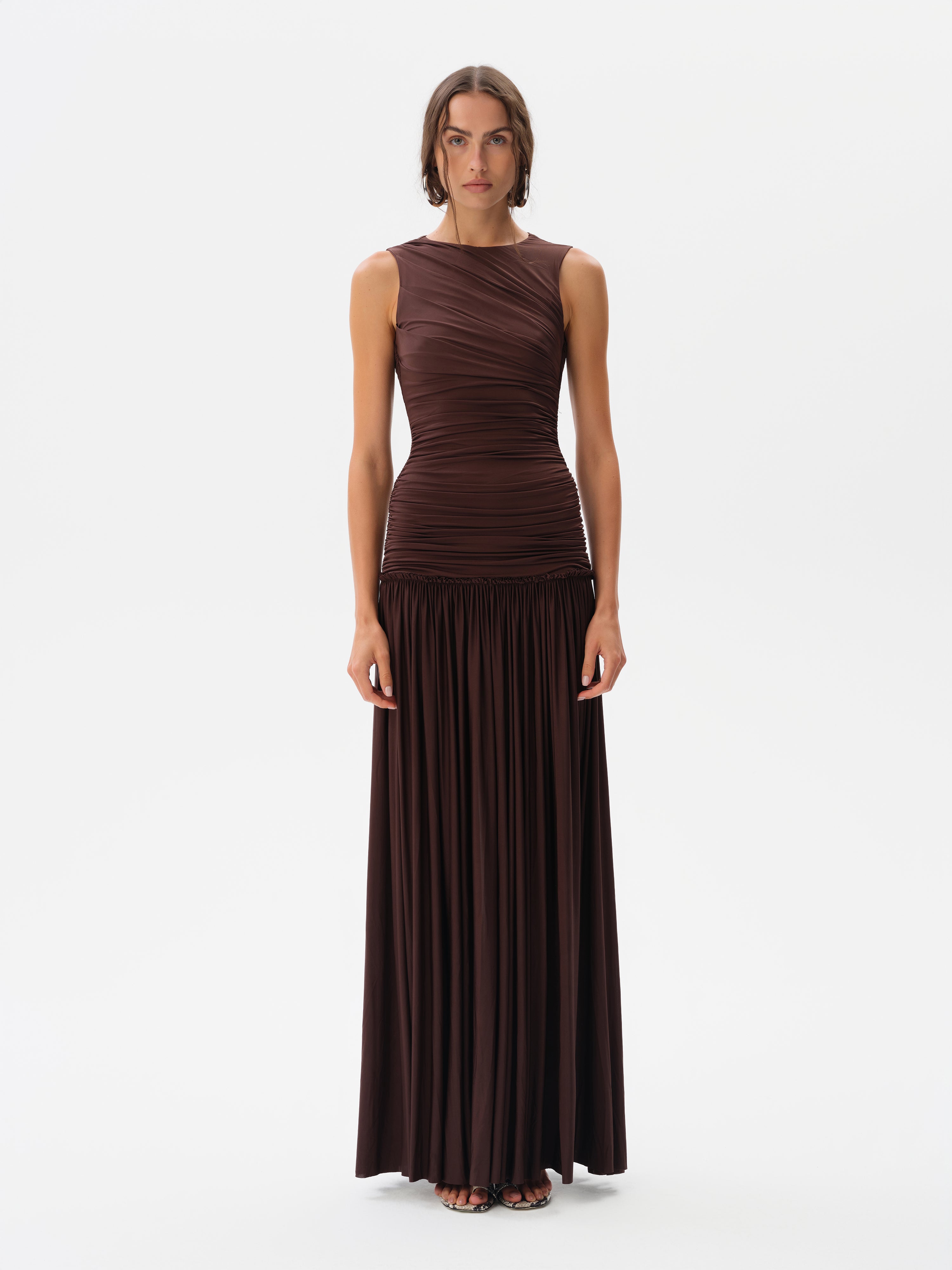 ALINA - Open-back ruched maxi jersey dress