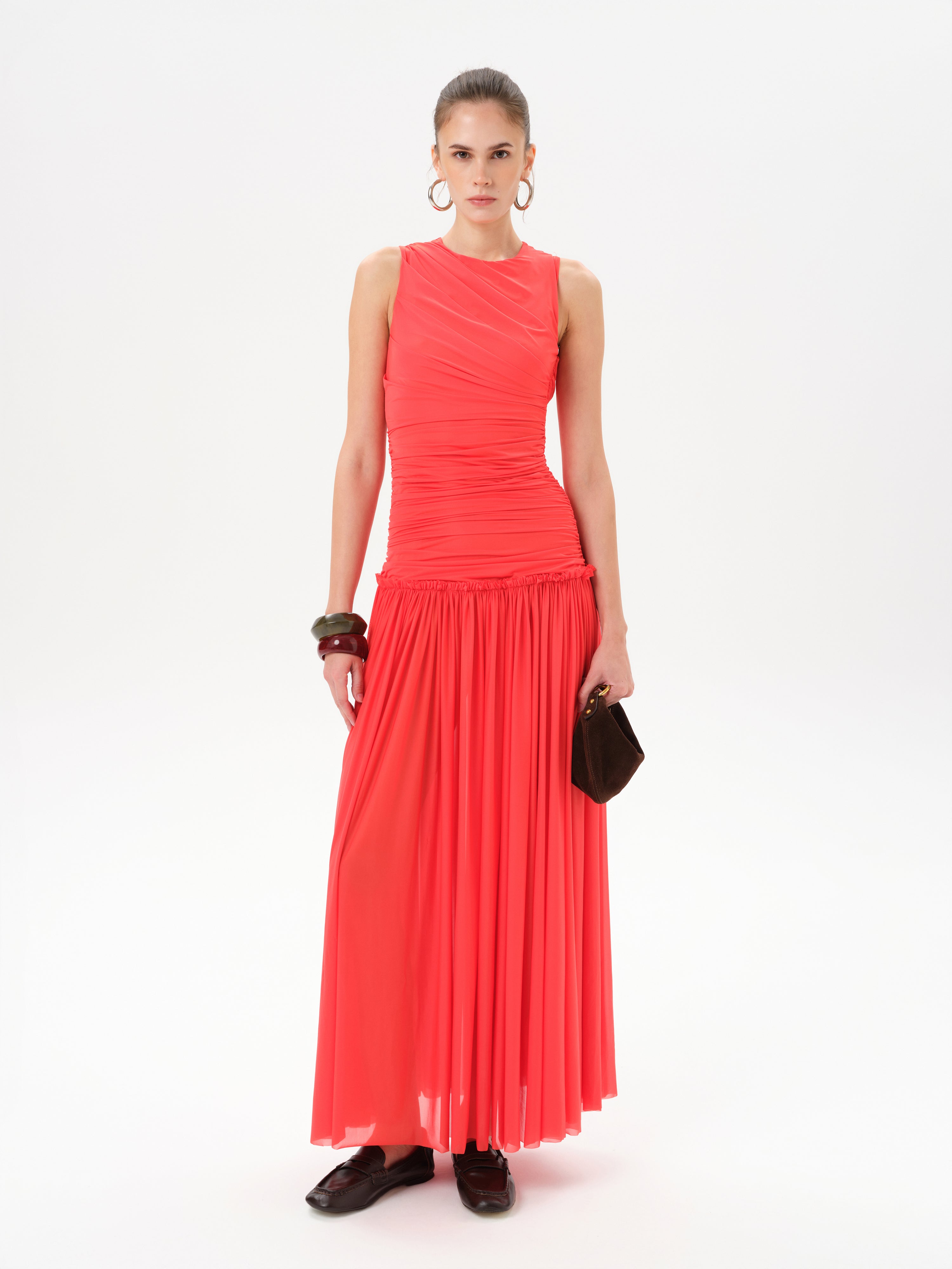 ALINA - Open-back ruched maxi jersey dress
