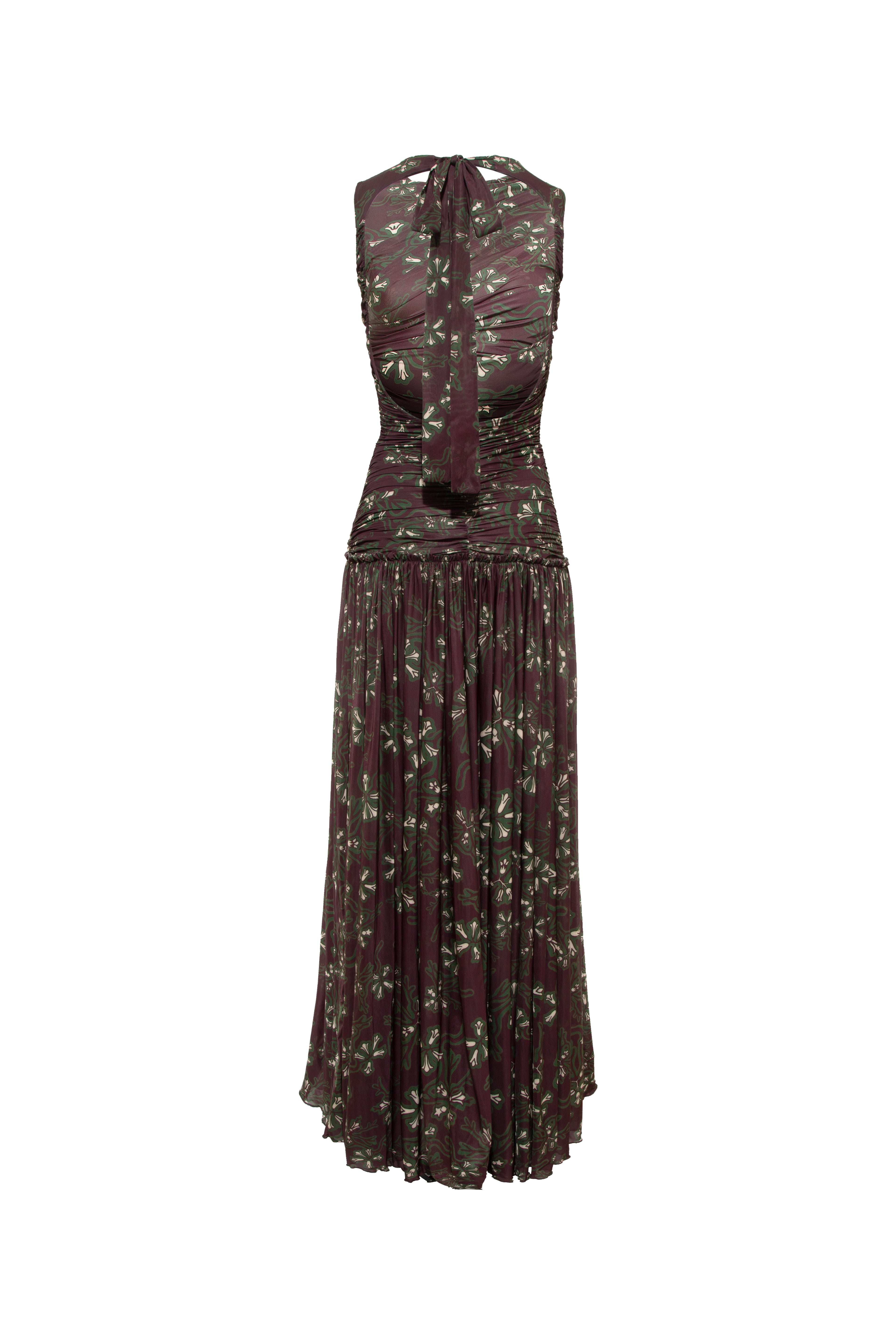ALINA - Printed open-back ruched maxi jersey dress