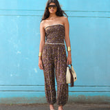 ANAIS - Floral printed strapless balloon-leg jumpsuit