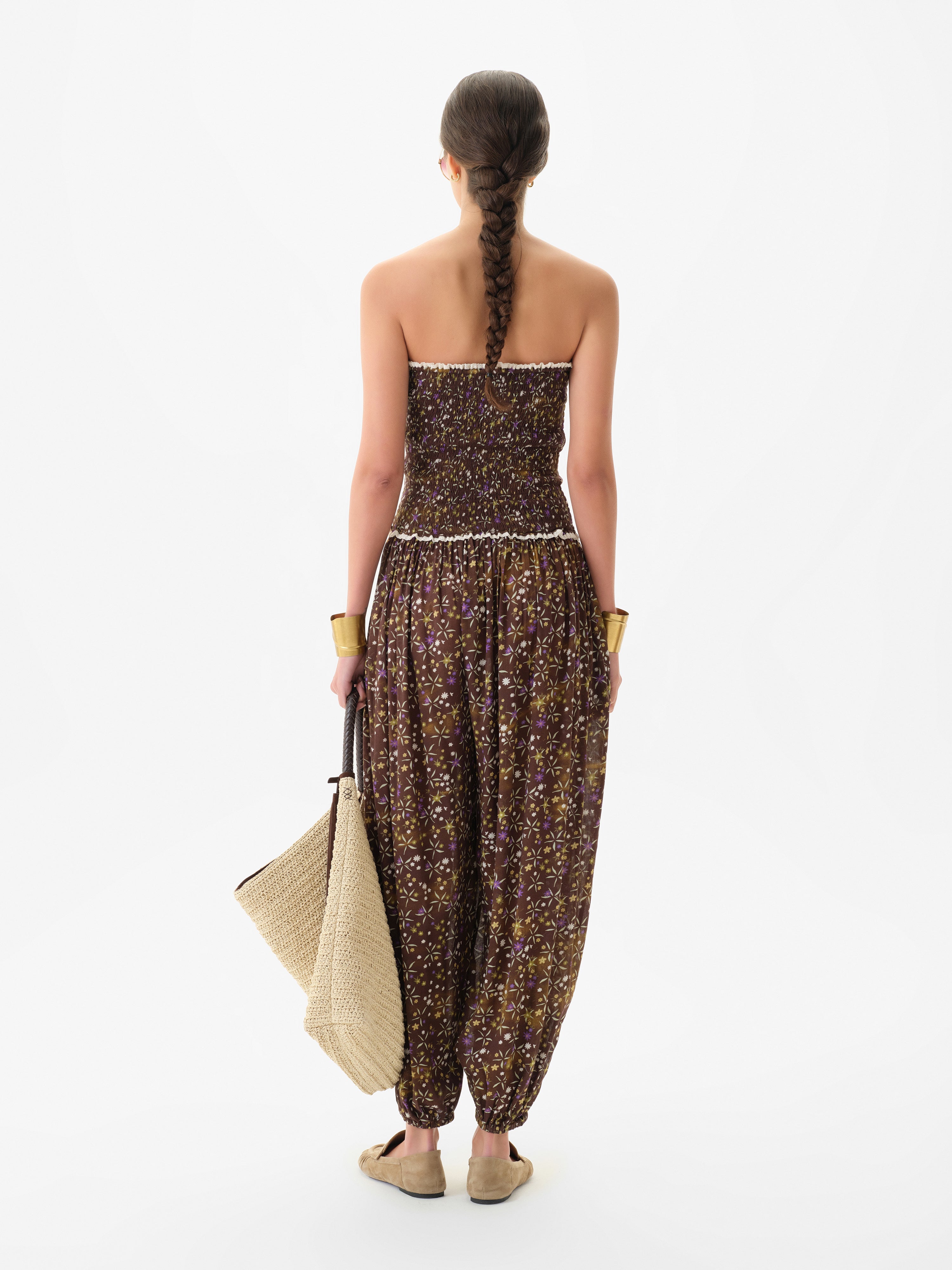 ANAIS - Floral printed strapless balloon-leg jumpsuit