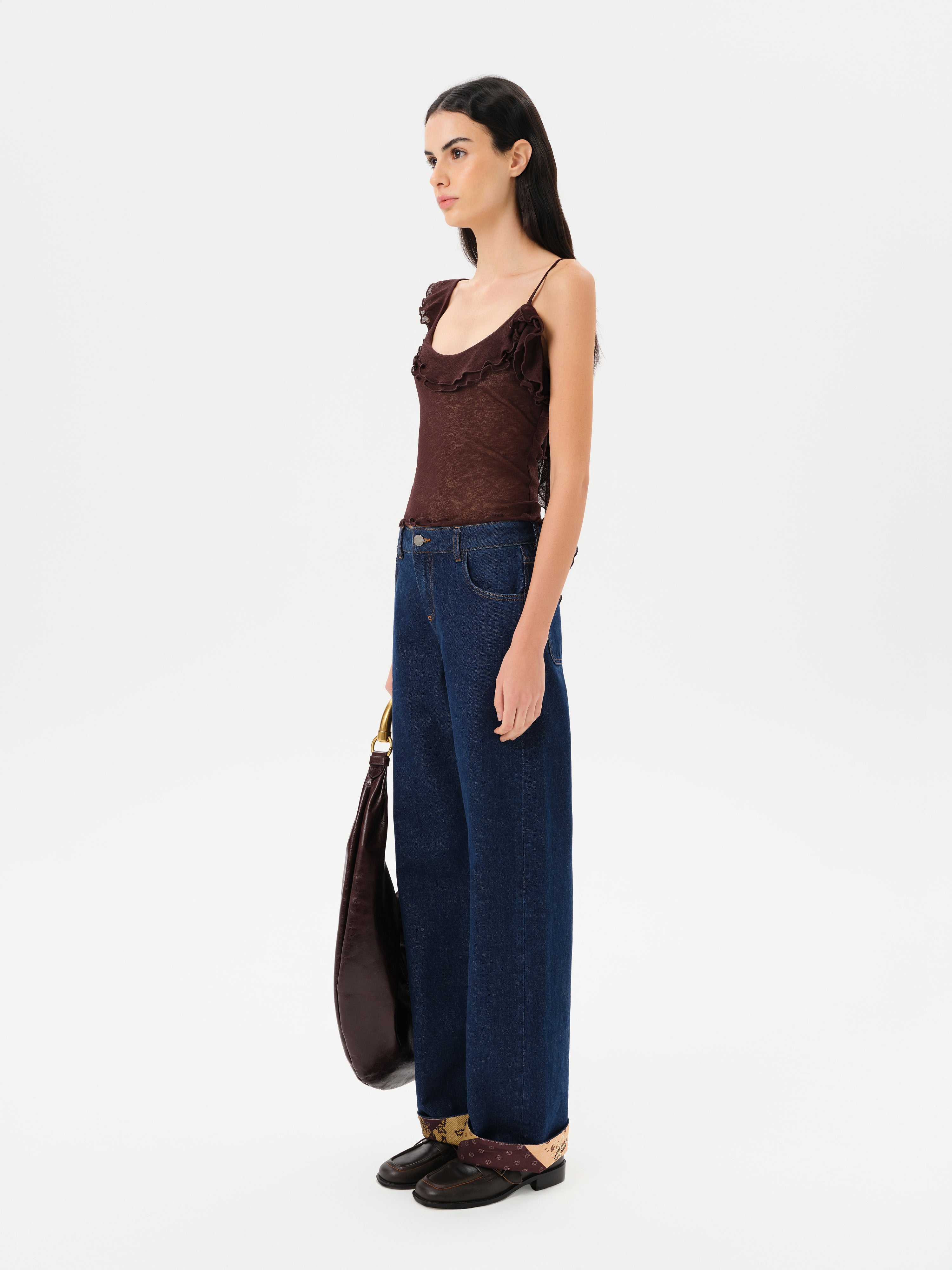 ARLA - Sheer mesh top with ruffle detail