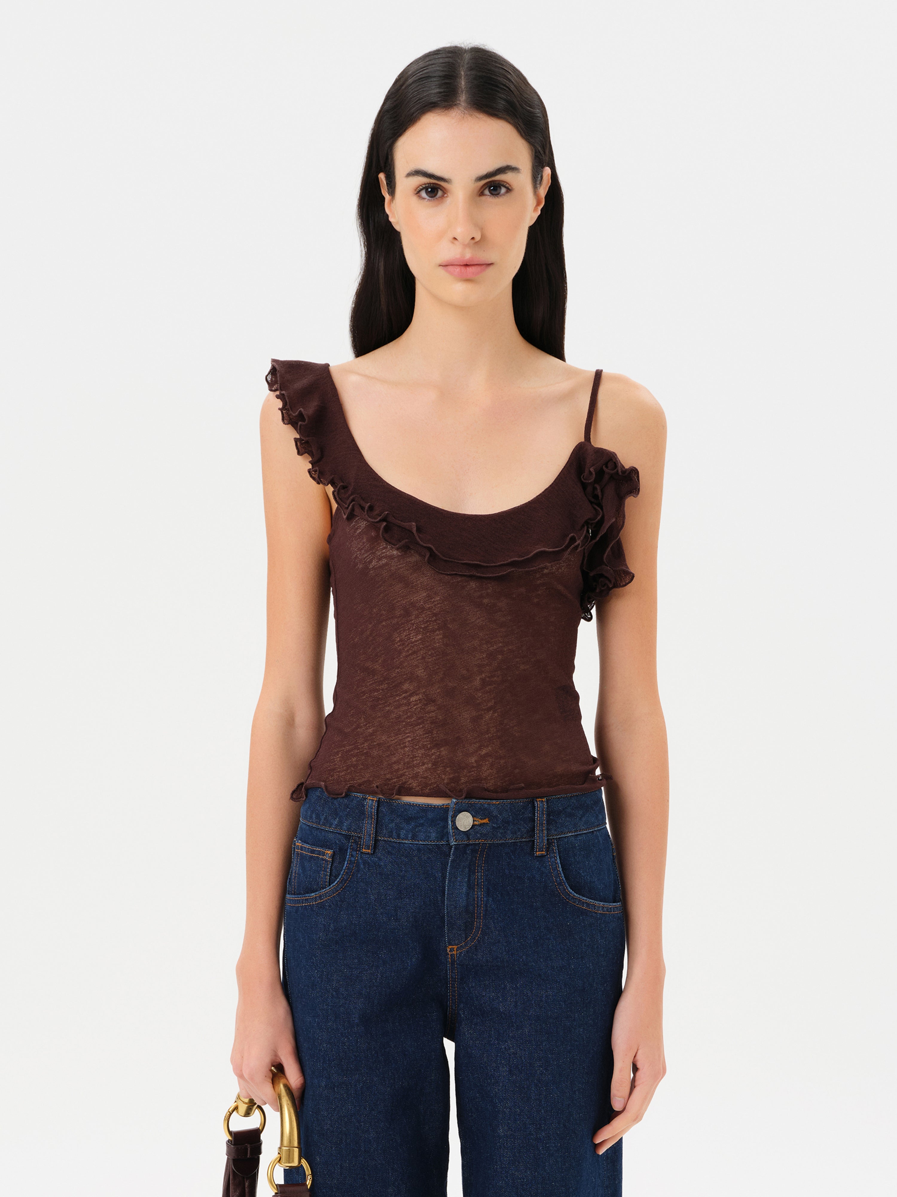 ARLA - Sheer mesh top with ruffle detail