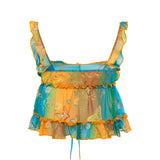 CALIA - Printed tie-front top with ruffles