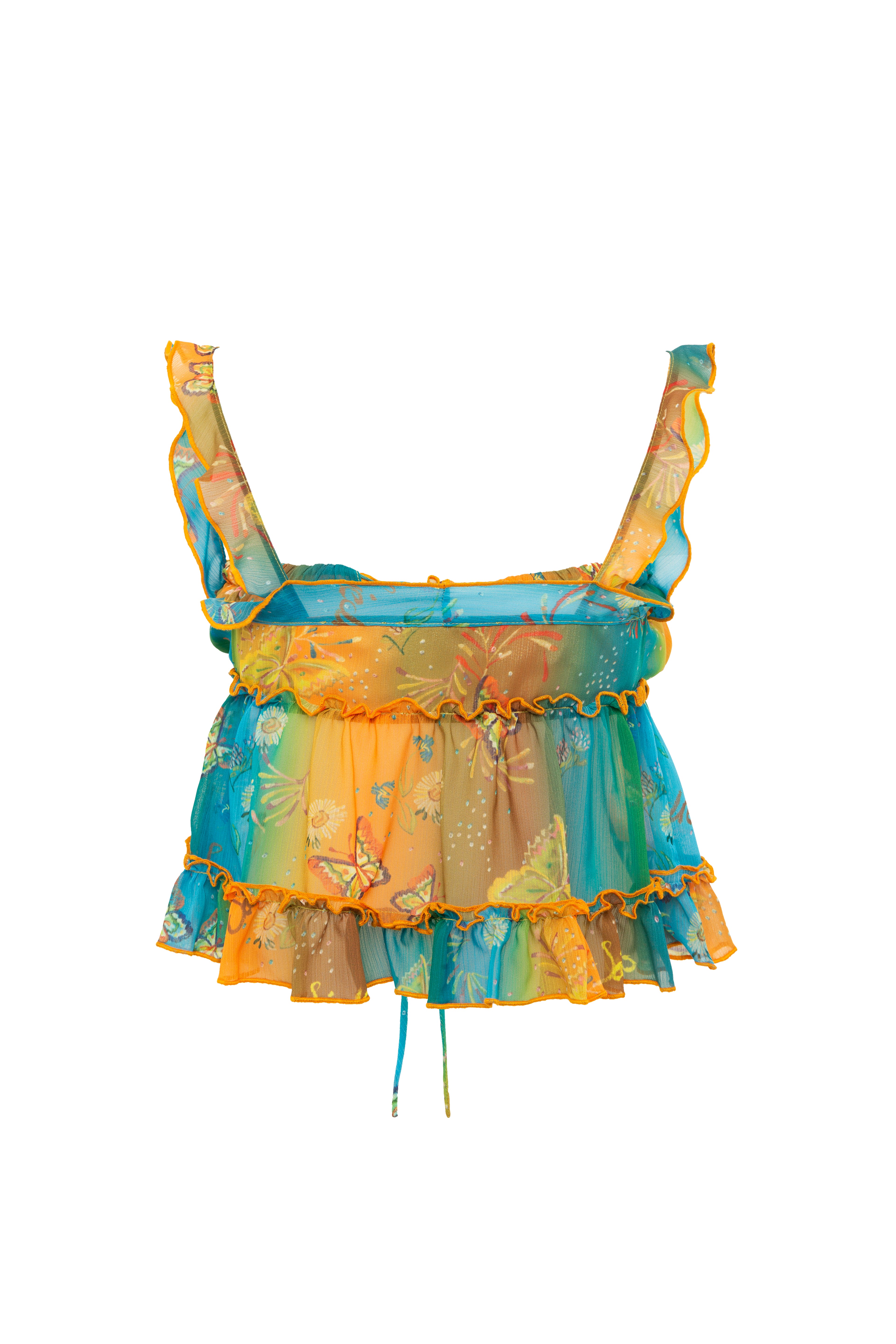 CALIA - Printed tie-front top with ruffles