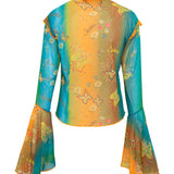 MARLEY - Printed fluted sleeve shirt