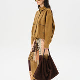 BERNIE - Oversized leather bomber jacket with contast stiching detail