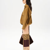 BERNIE - Oversized leather bomber jacket with contast stiching detail