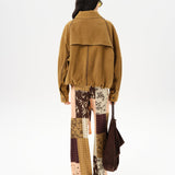 BERNIE - Oversized leather bomber jacket with contast stiching detail