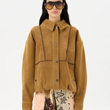 BERNIE - Oversized leather bomber jacket with contast stiching detail