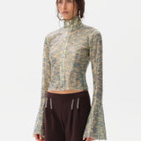 JUN - Sequined fluted top with front zipper