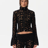 JUN - Embroidered fluted top with front zipper