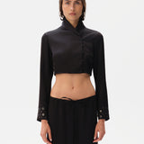 NOVA - Satin cropped shirt with embroidered sleeve cuffs