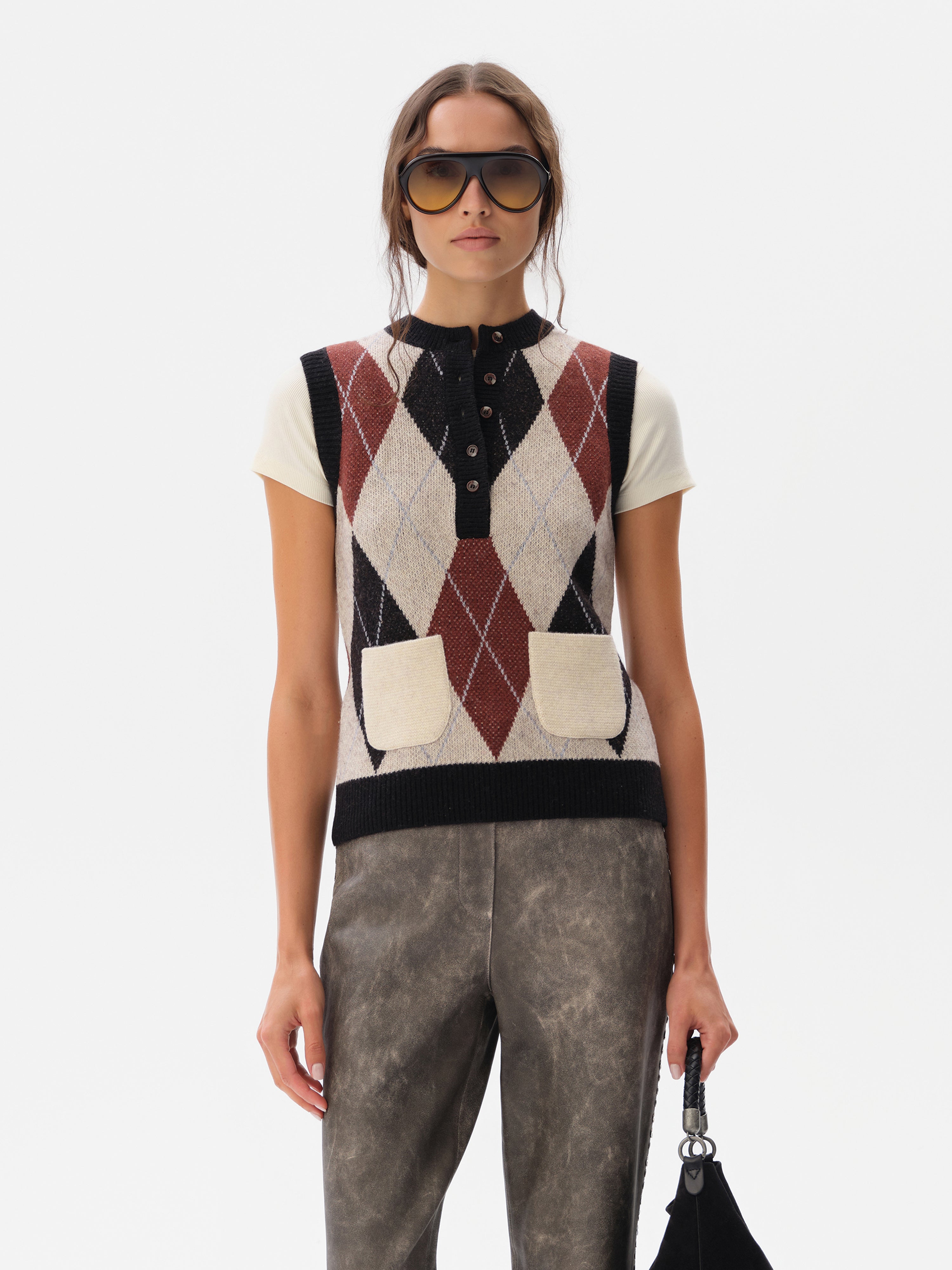 CARINA - Cashmere-wool blend semi-buttoned vest