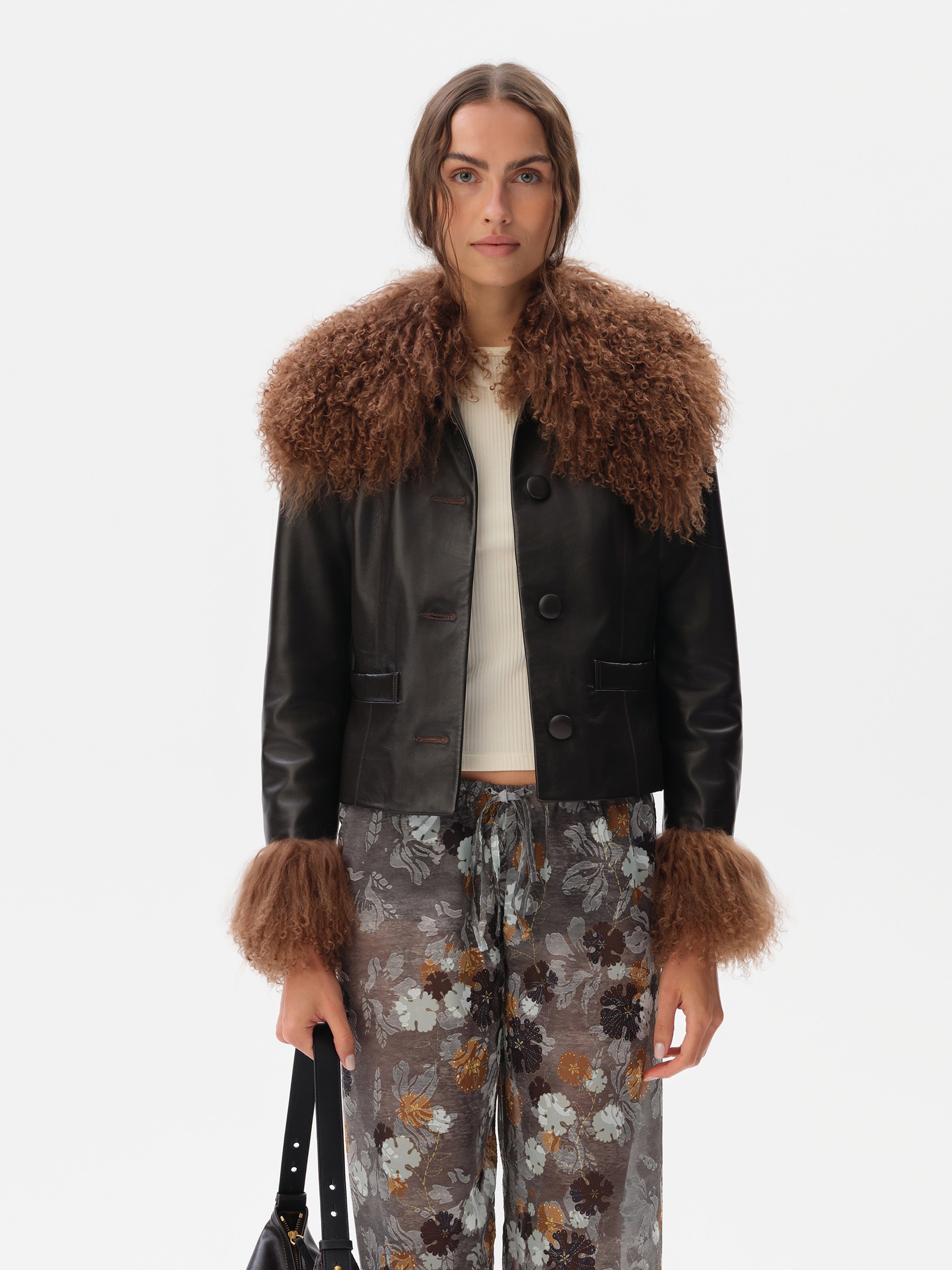RONCH - Shearling-collar leather jacket