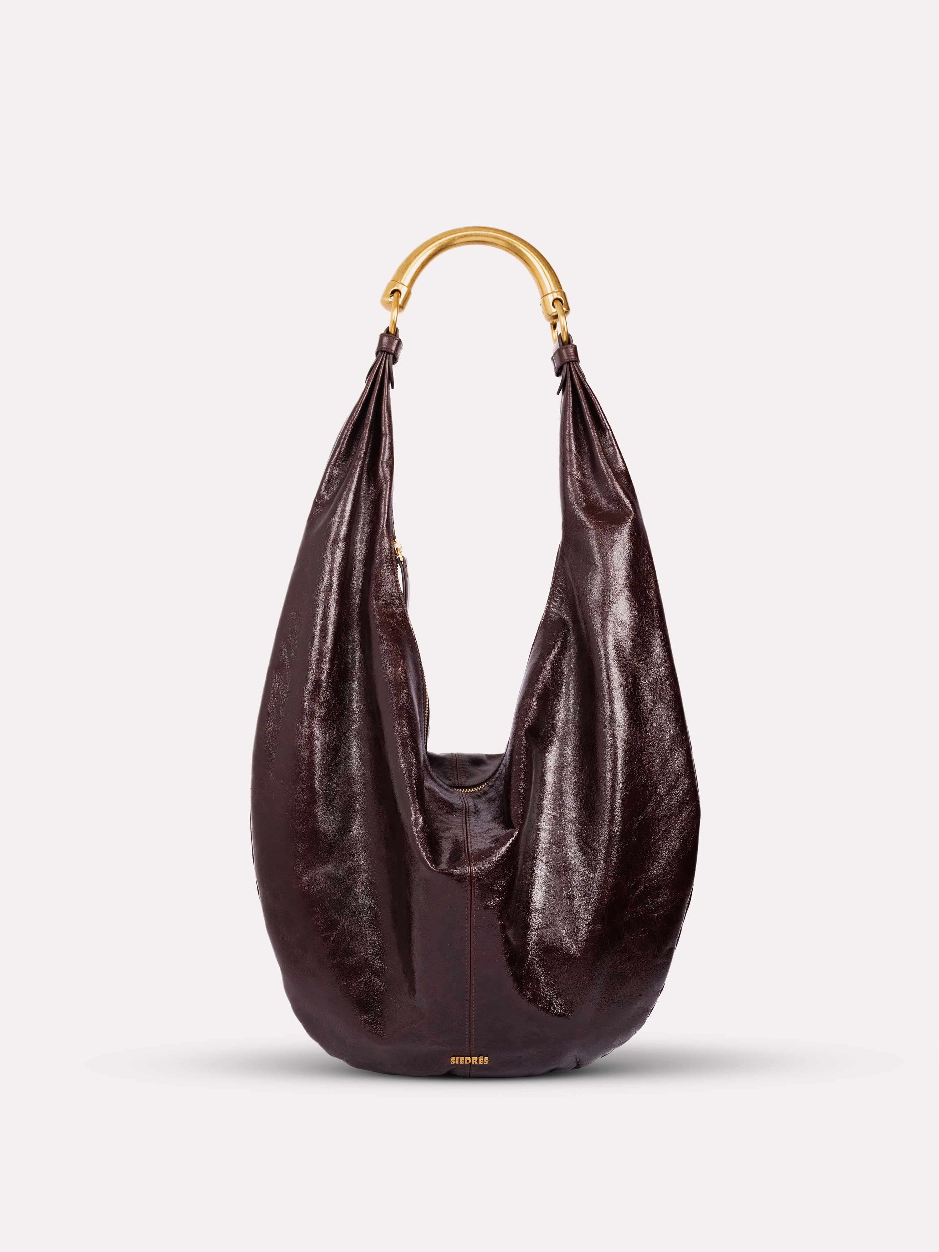 CHÉRIE LARGE - Oversized leather hobo bag with metal top handle