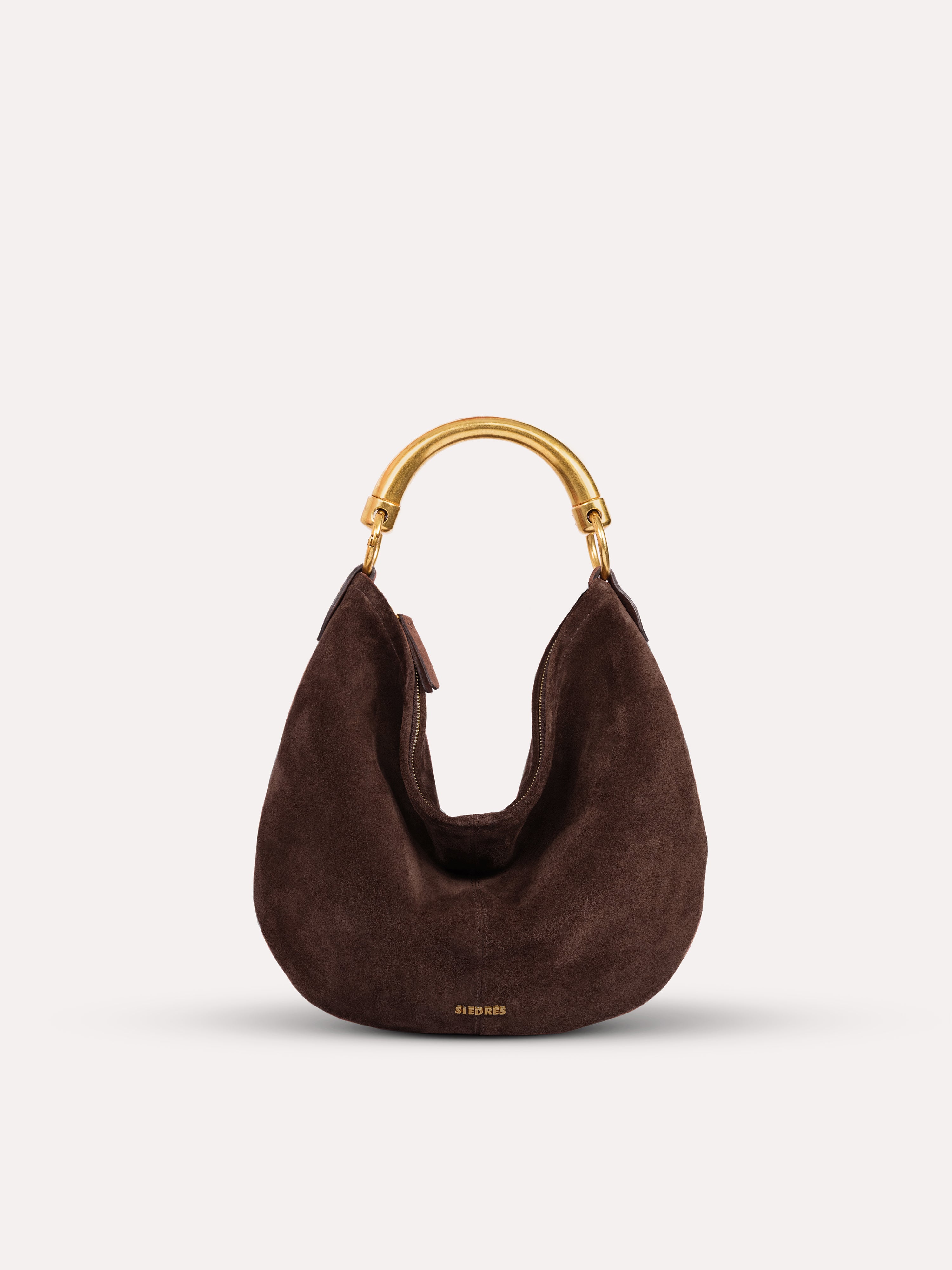 CHÉRIE MEDIUM - Medium suede hobo bag with metal top handle