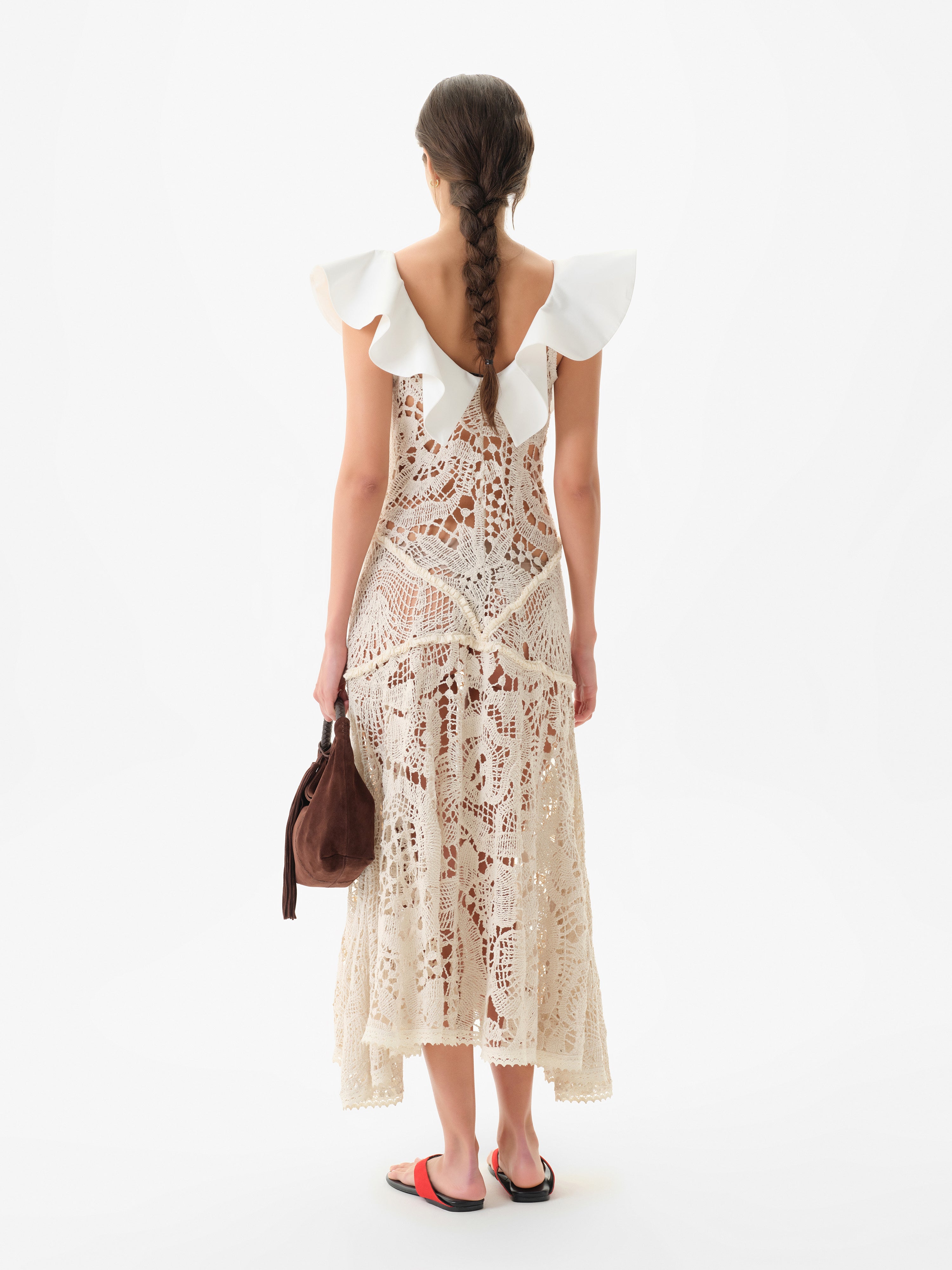 CAENES - Crochet dress with contrast poplin collar