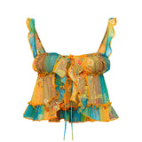 CALIA - Printed tie-front top with ruffles