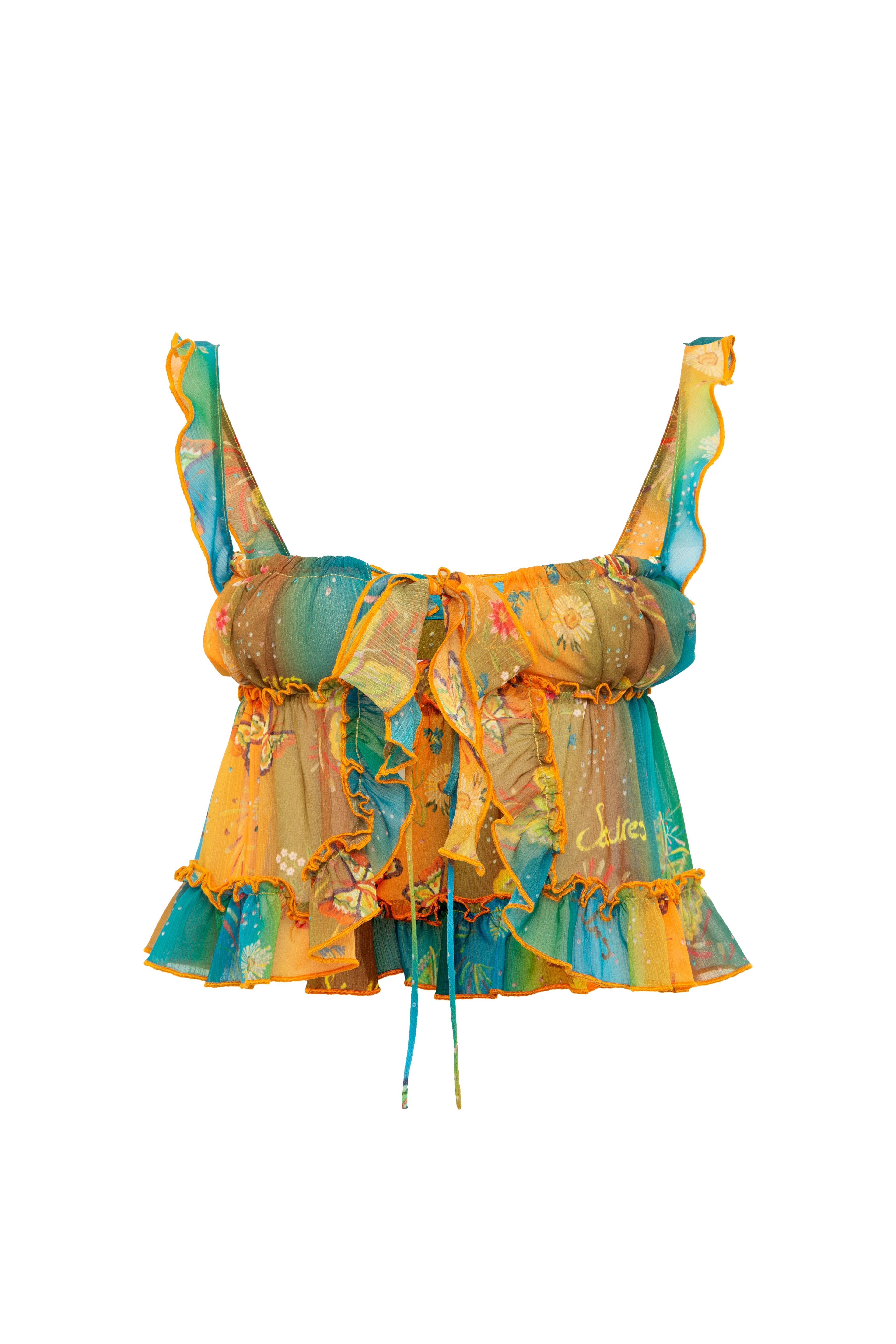 CALIA - Printed tie-front top with ruffles