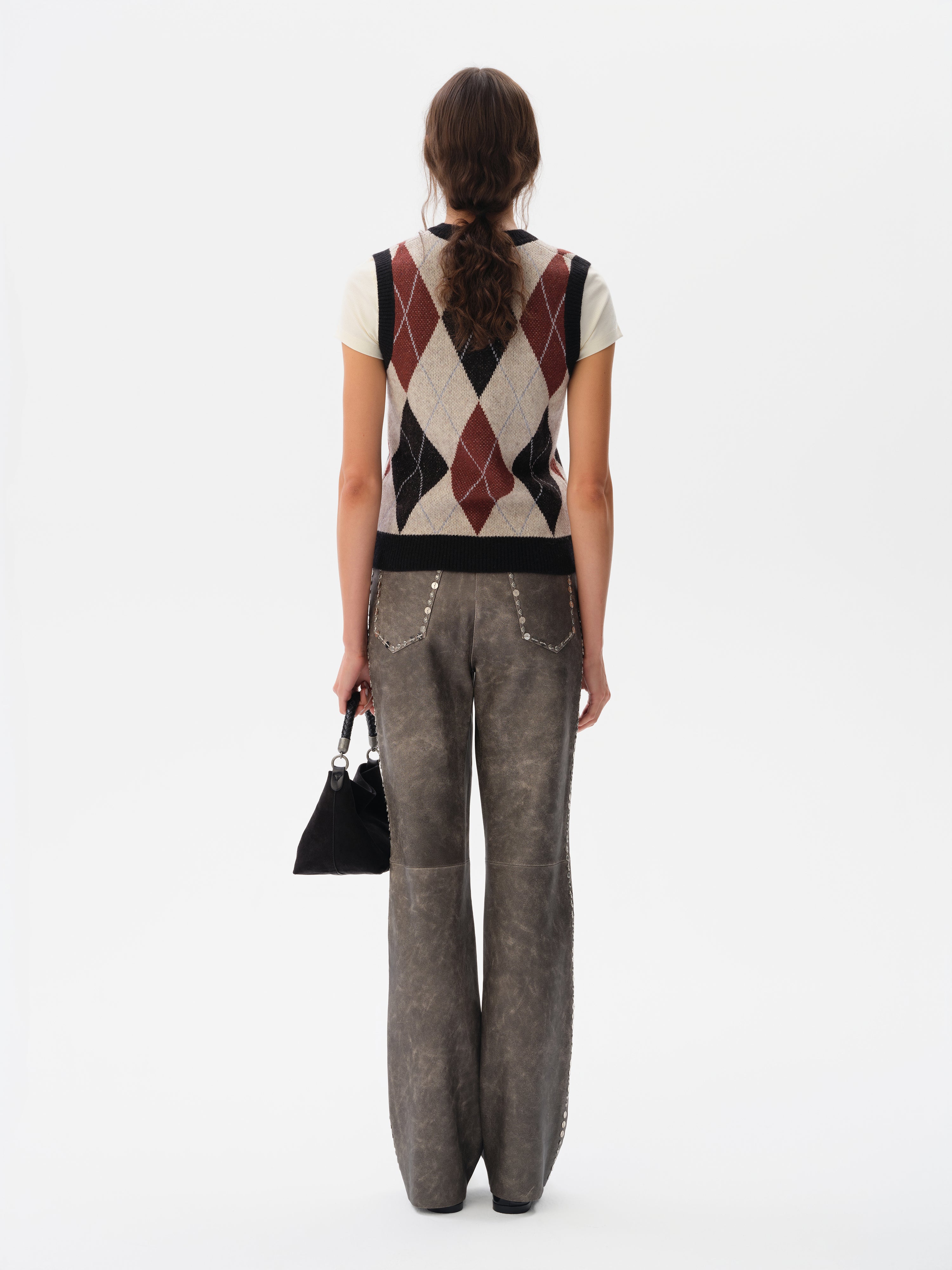 RENAS - High-rise embellished flare-leg leather pants