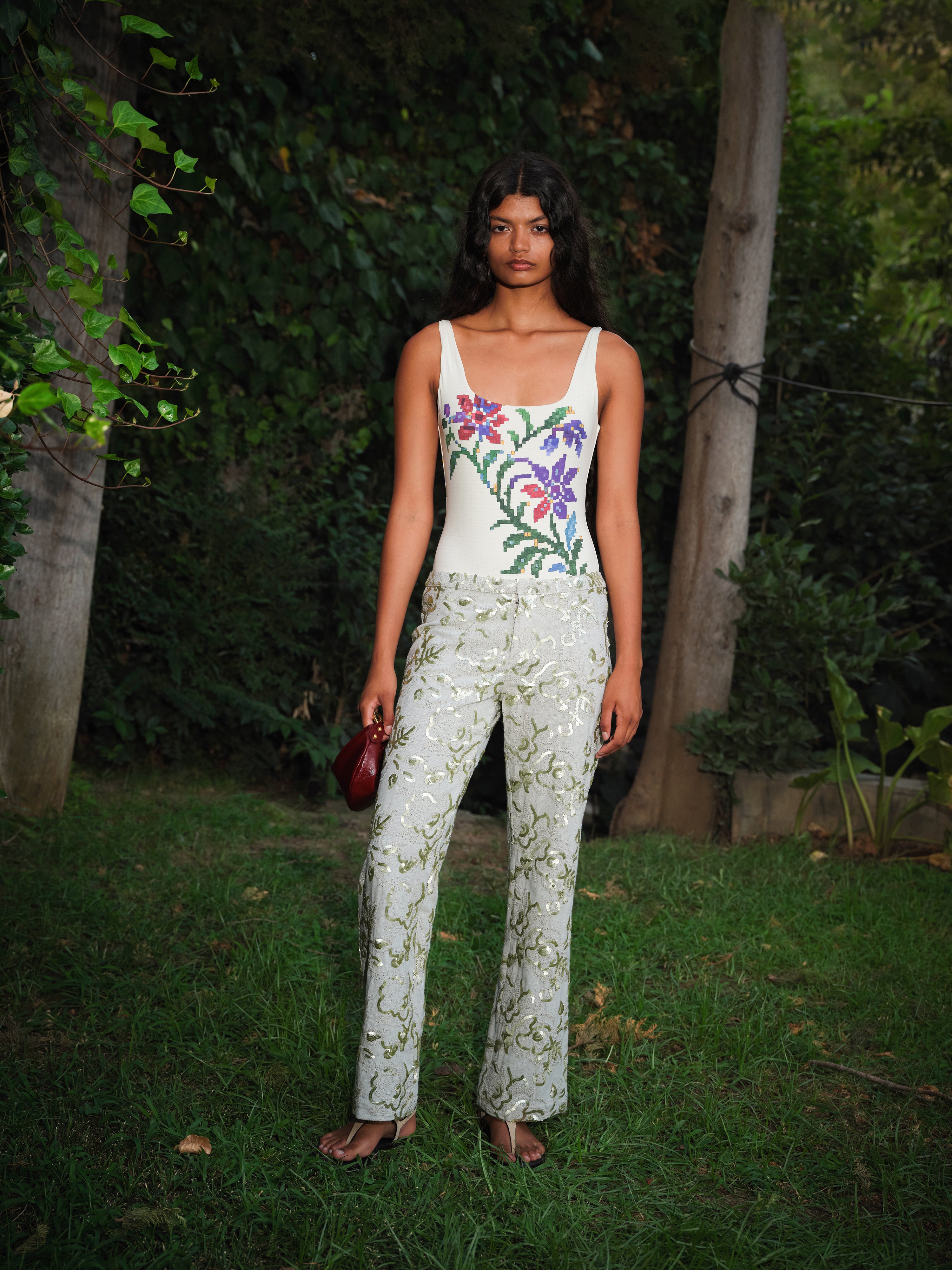 CERA - Floral sequin-embroidered straight-leg pants