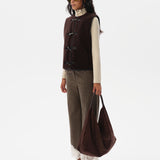 VIVIENNE - Wool blend pants with lace-trimmed hem