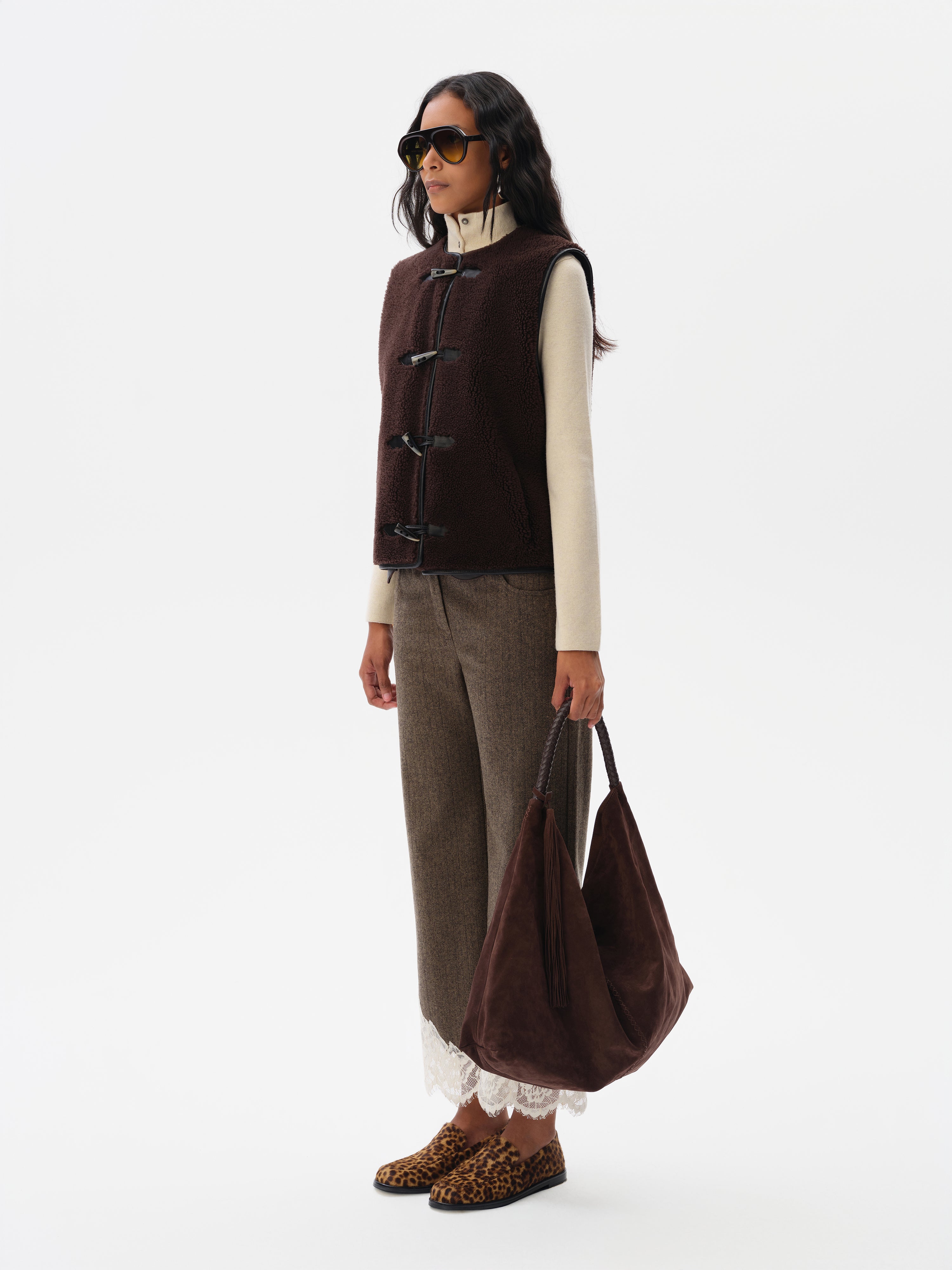 CLARA - Shearling vest with contrast leather trim