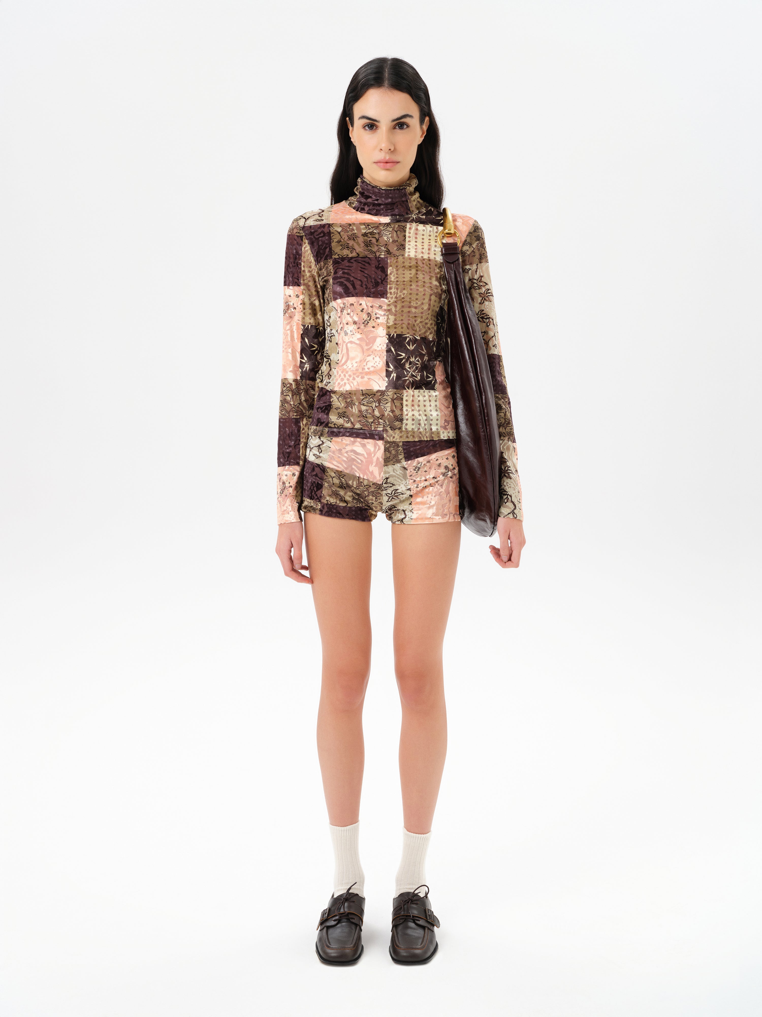 CODY - Printed long sleeve velvet top