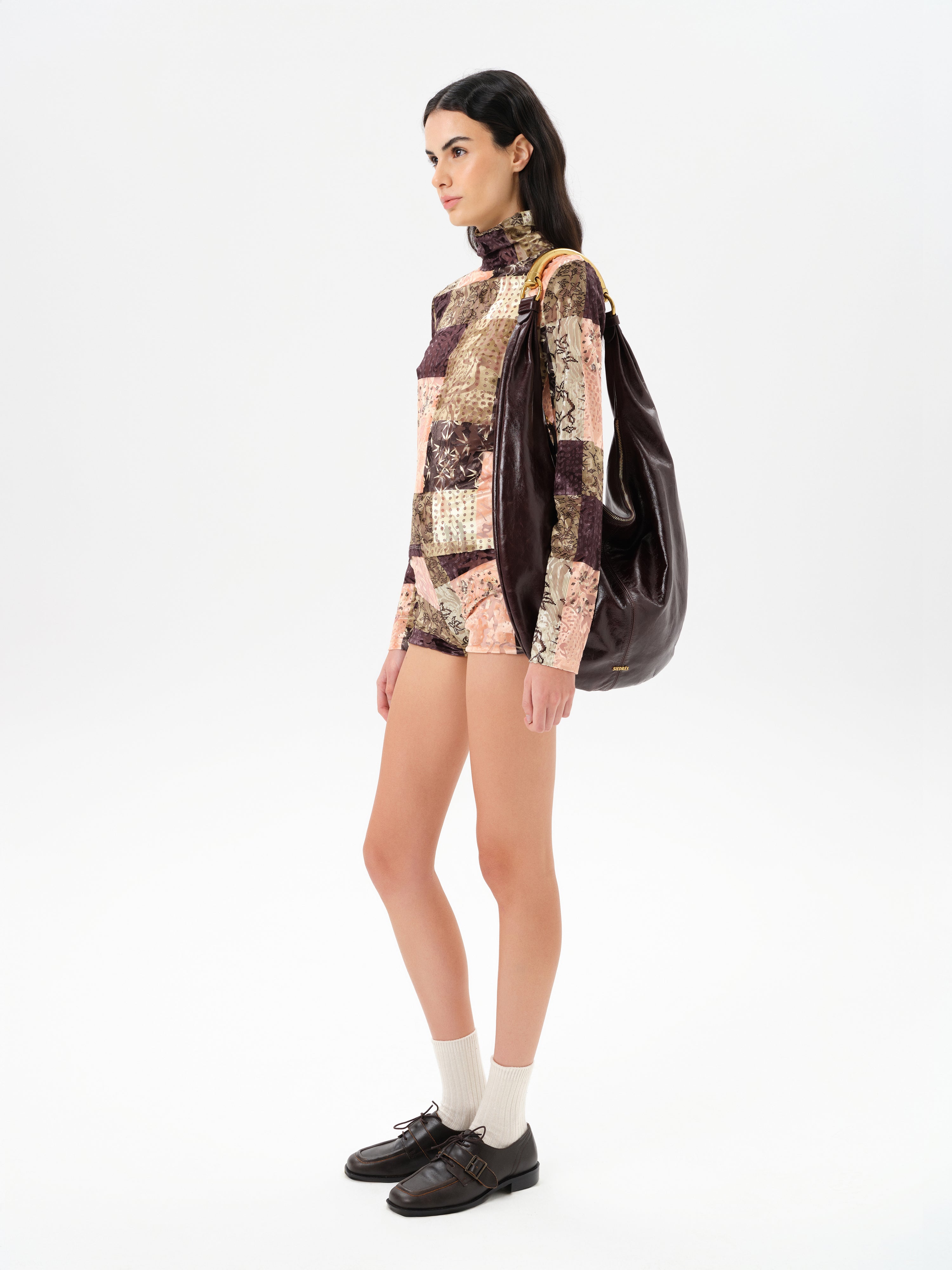 CODY - Printed long sleeve velvet top