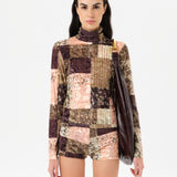 CODY - Printed long sleeve velvet top