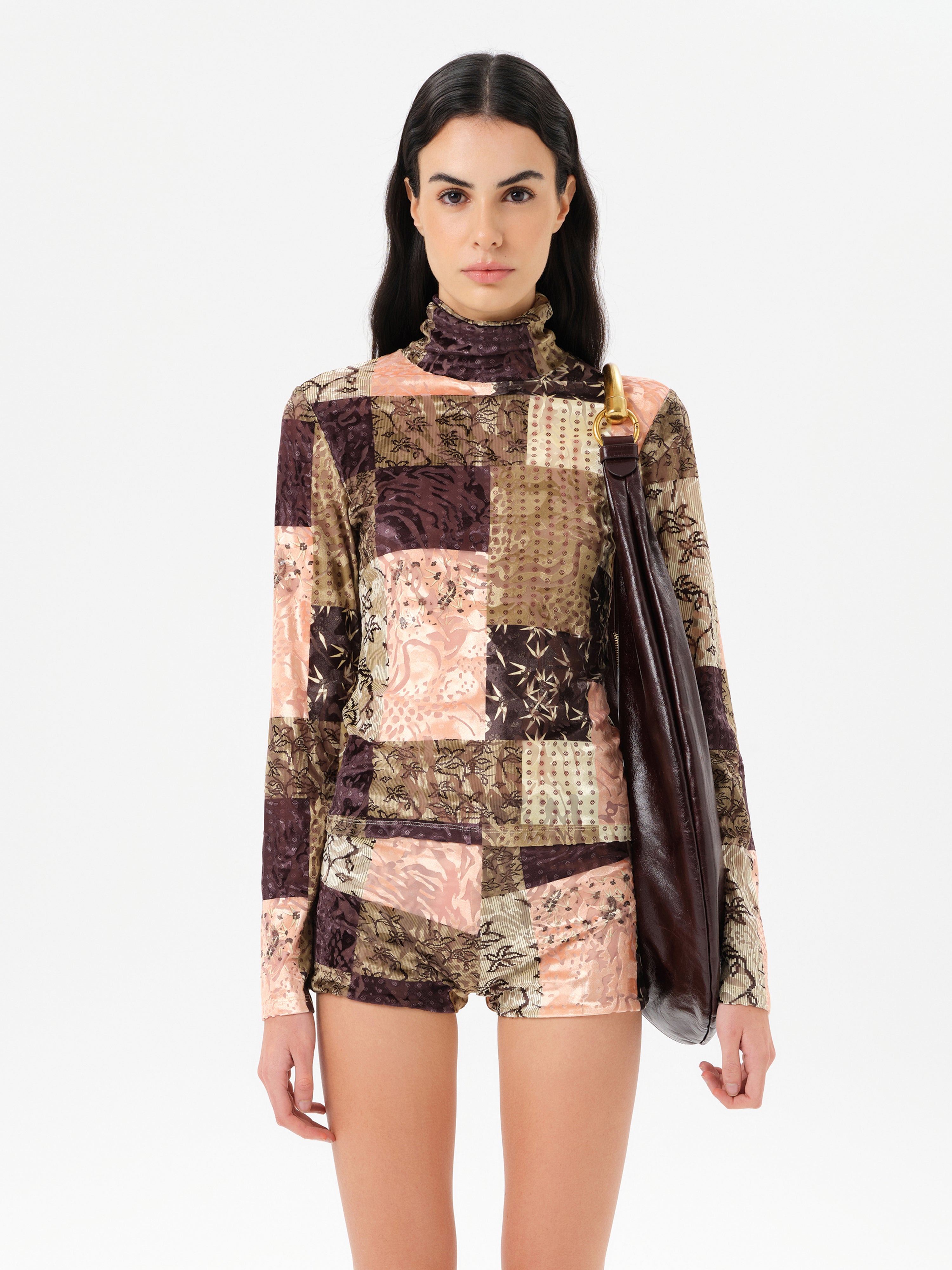 CODY - Printed long sleeve velvet top