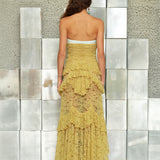 CORINNE - Strapless lace tiered maxi dress