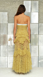 CORINNE - Strapless lace tiered maxi dress