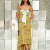 CORINNE - Strapless lace tiered maxi dress